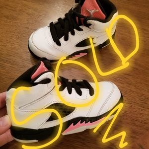 Sold!!! jordans retro 5 white and pink size 8C